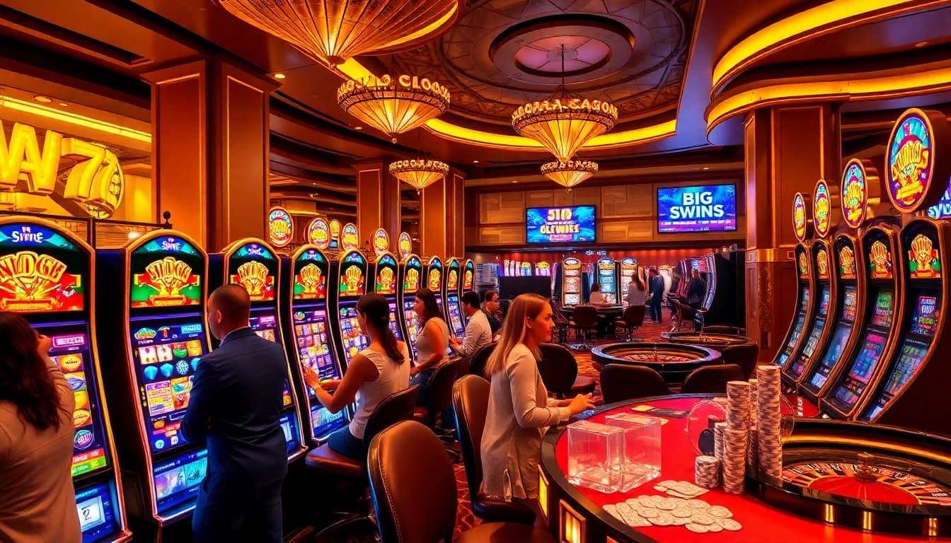Experience the thrill of slots777 in an upscale casino with vibrant slot machines.