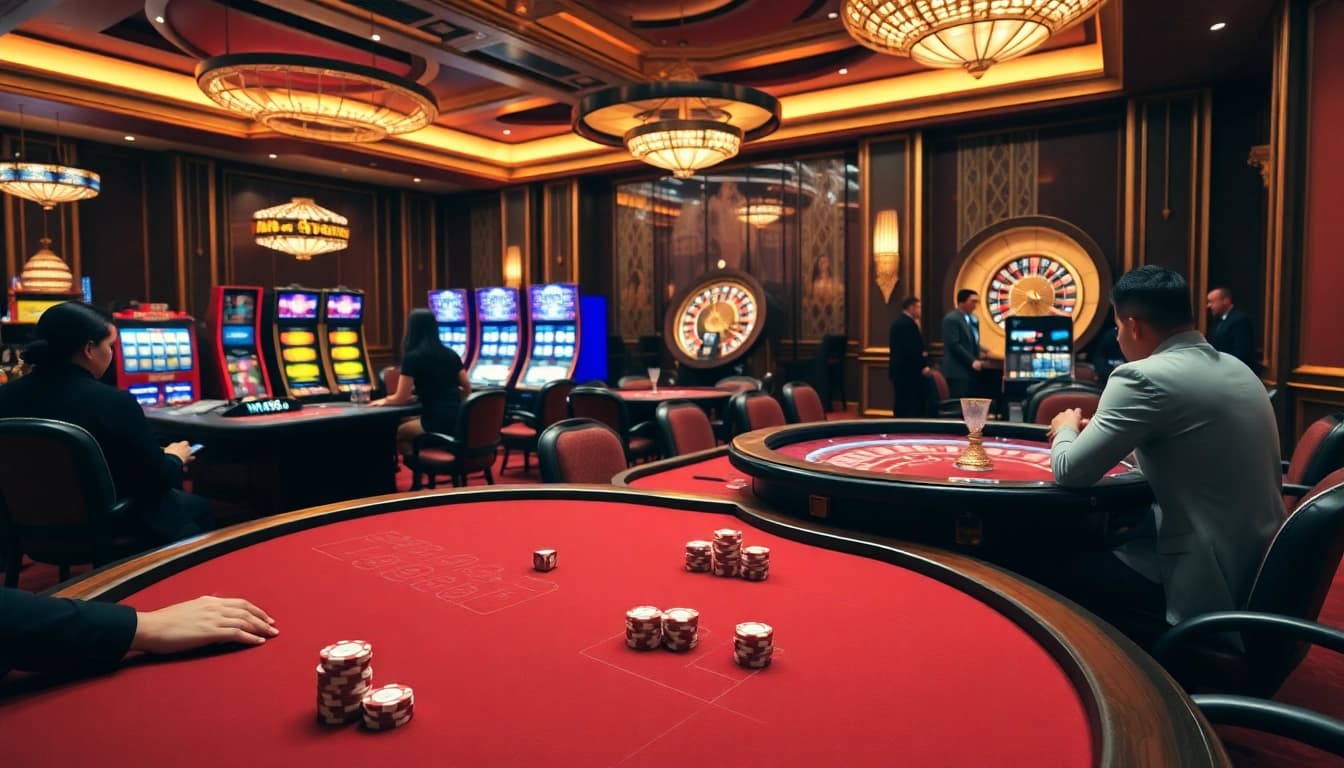 Experience high-stakes gaming at MM88 with vibrant casino tables, chips, and exciting gameplay.
