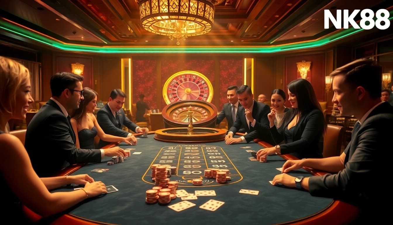 Experience thrilling gameplay at NK88 with vibrant casino tables featuring engaging poker games.