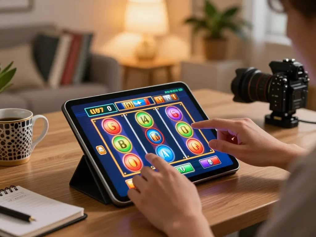 Engaging gameplay on tablet for slot online, showcasing colorful reels and cozy atmosphere