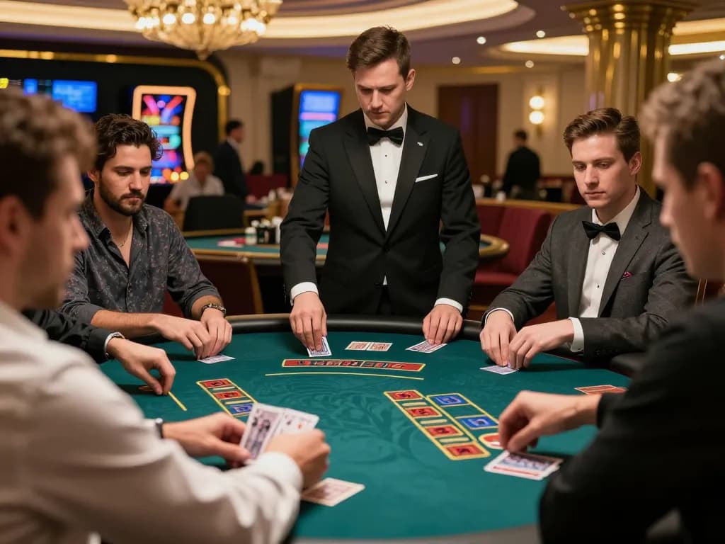 Players at a Go8 blackjack table strategizing for better odds while betting