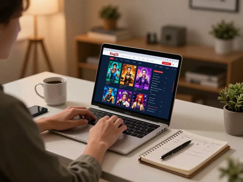 Player engaging with king33 casino app on laptop, showcasing dynamic online gambling action