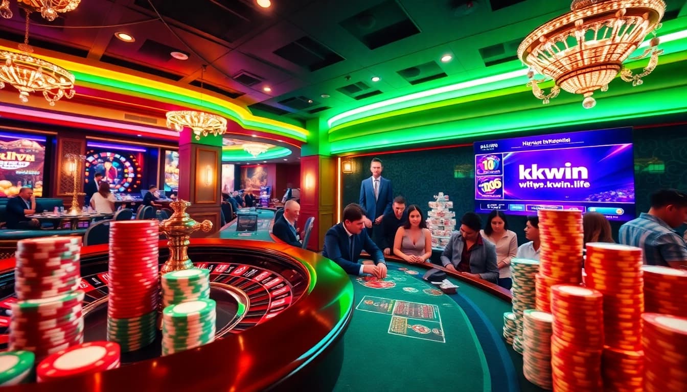 Experience the excitement of gambling at https://kkwin.life with lively casino visuals showcasing roulette, chips, and players.