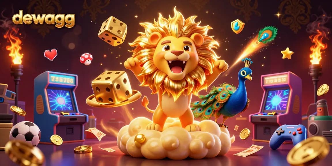 Experience sports betting excitement with dewagg in this vibrant casino scene filled with game elements.