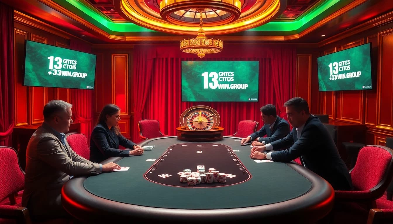 Experience excitement at 13win.group with professional players at a high-stakes poker table.
