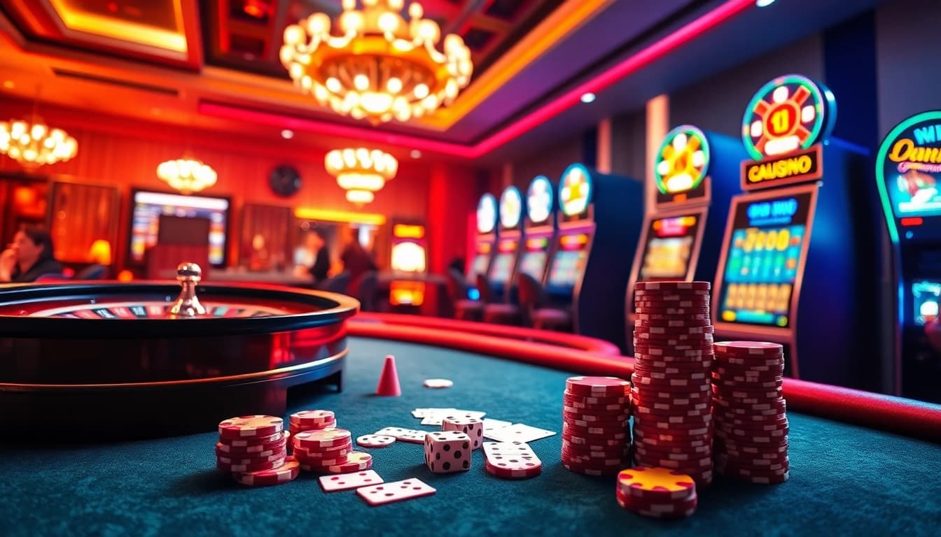 Engaging scene showing Đăng Nhập Nhà Cái 68VIP with excited players and vibrant casino elements.