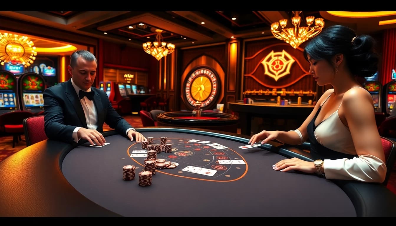 Players enjoying a luxurious blackjack game at 32win casino, highlighting excitement and professionalism.