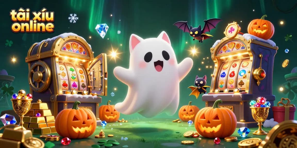 Engage with tài xỉu online at the haunted casino with gold treasures and ghostly characters.
