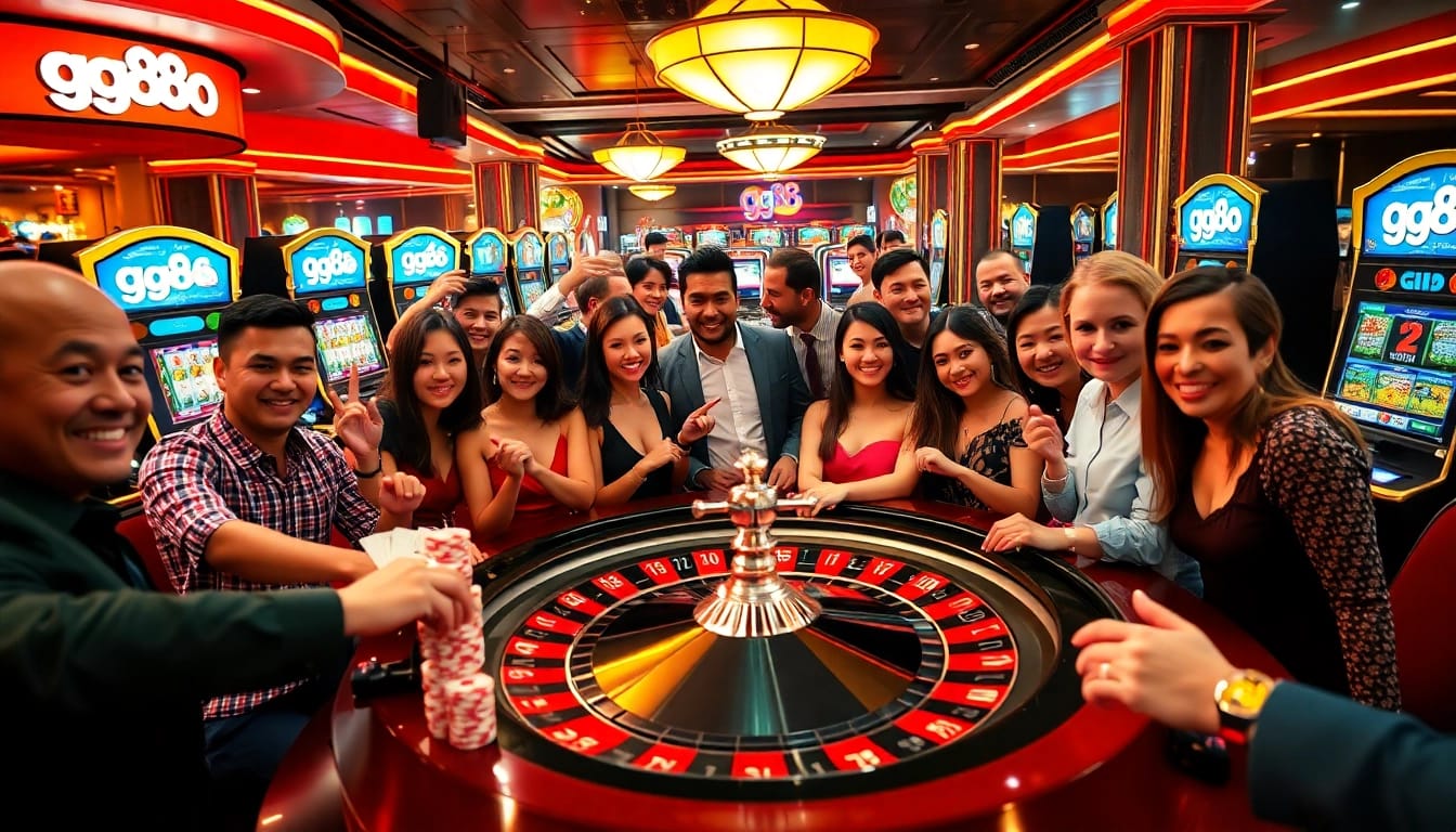 Celebrate winning moments at gg88 with vibrant casino action around a roulette table.