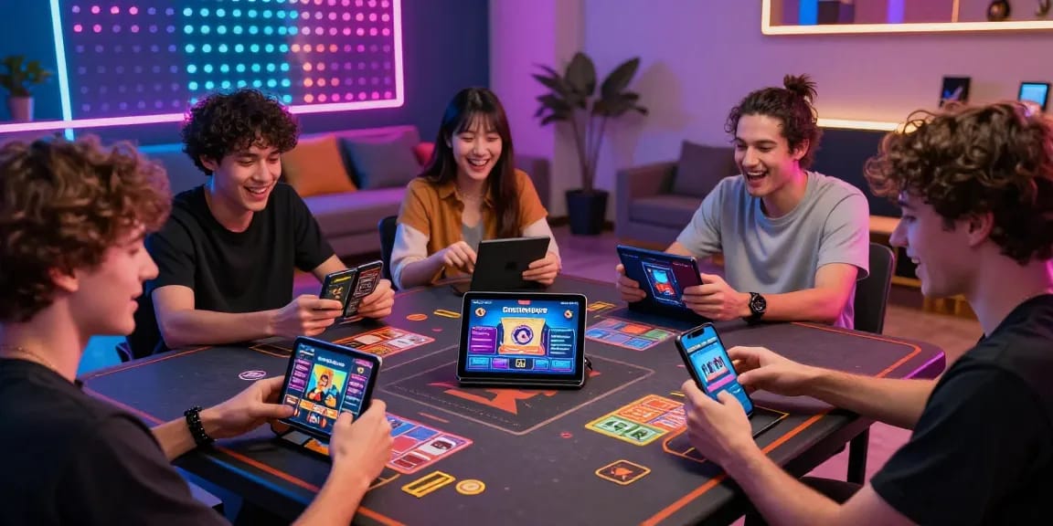 Engaged players enjoying card games on 68gamebai platform in vibrant gaming environment.