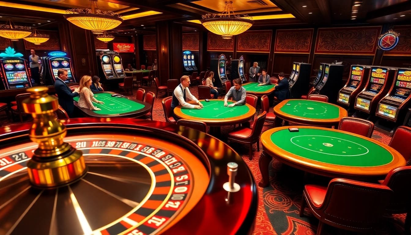 Experience the thrill of home eejl with vibrant casino tables and engaged players in action.