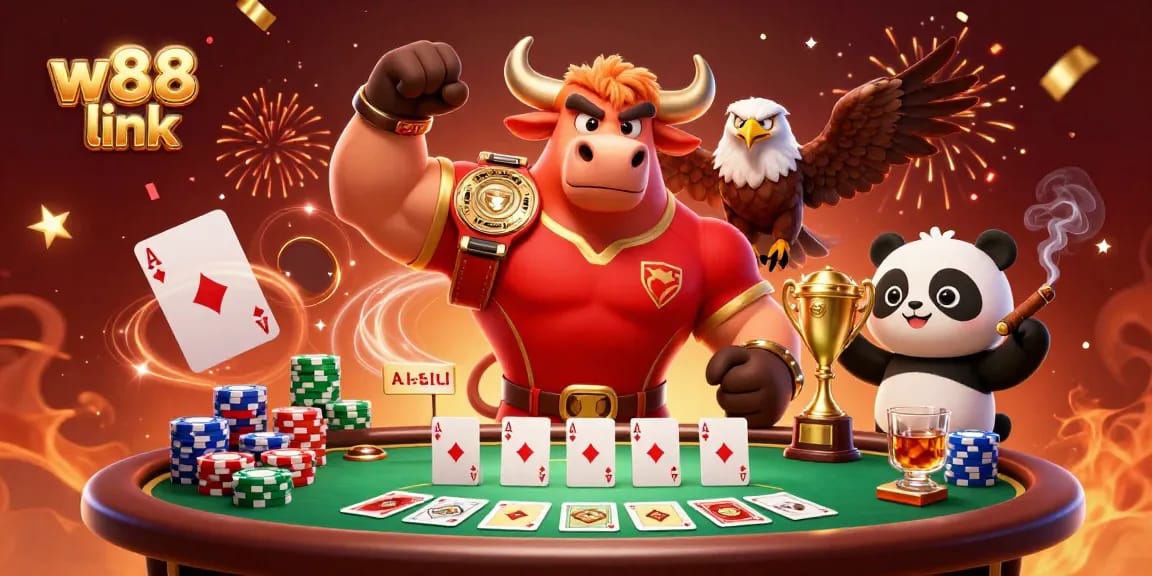 Experience the excitement of betting with the w88 link in a vibrant casino scene featuring lucky mascots.