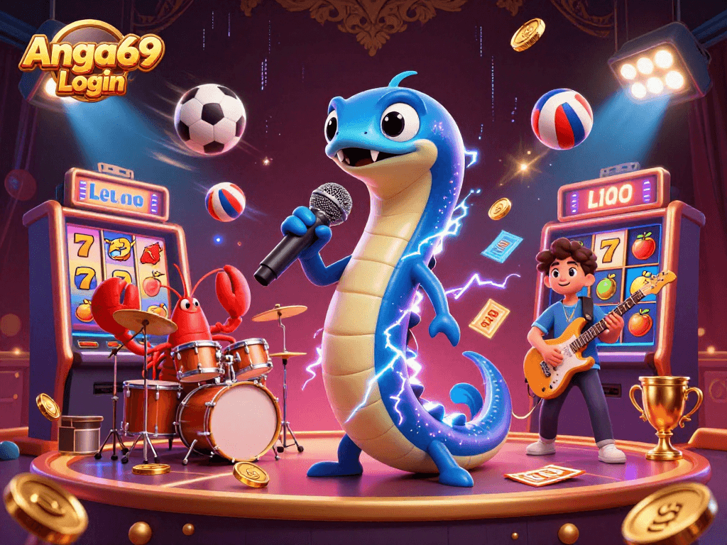 Experience Angka69 Login with vibrant underwater casino scene featuring electric eel DJ, lobster drummer, and seahorse guitarist.