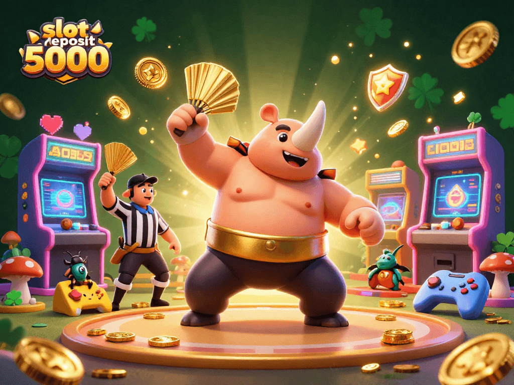 Experience thrilling gameplay with slot deposit 5000 as the rhinoceros beetle stomps coins in action.