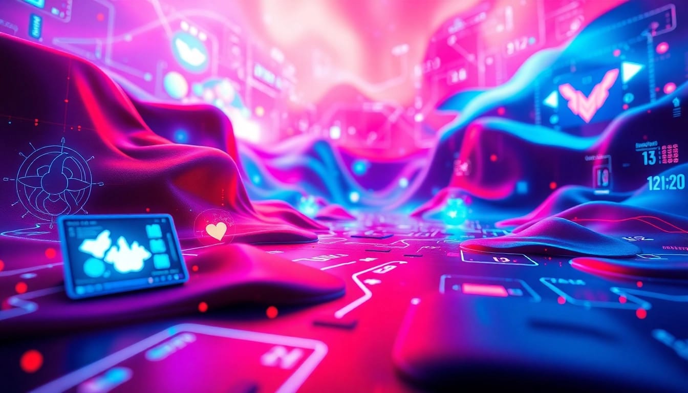 NSFW digital landscape featuring vibrant colors and abstract adult-themed content elements.