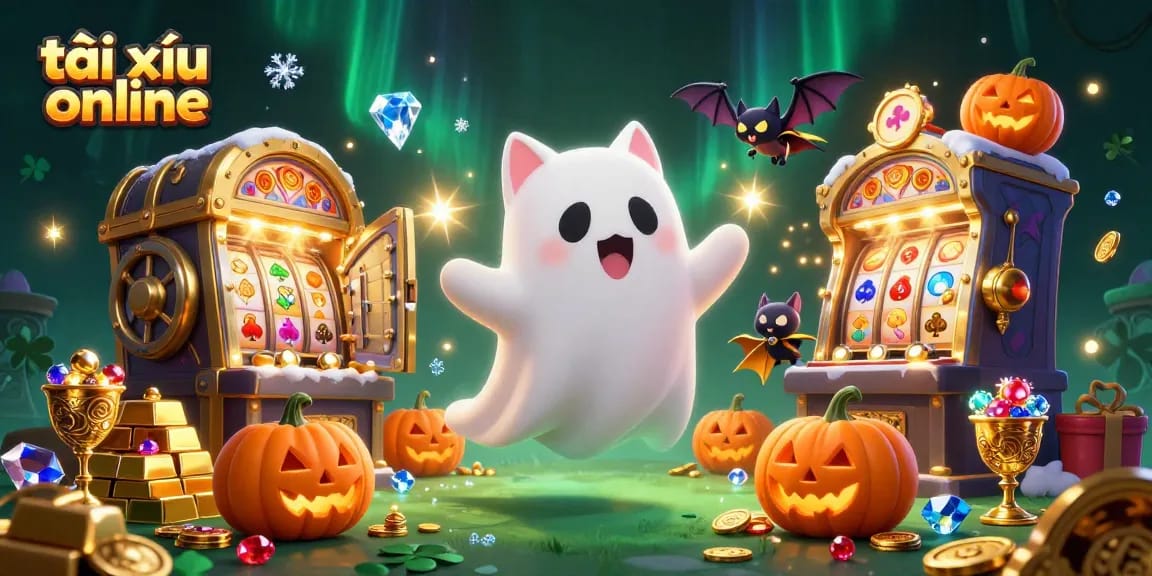 Engage with tài xỉu online at the haunted casino with gold treasures and ghostly characters.