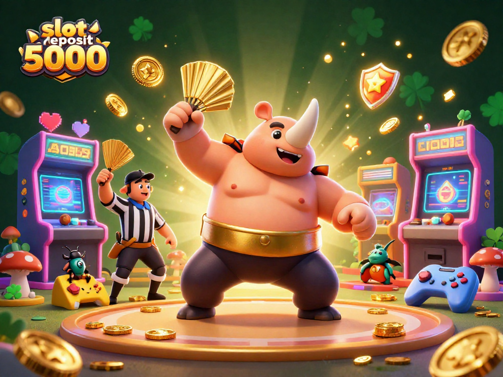 Experience thrilling gameplay with slot deposit 5000 as the rhinoceros beetle stomps coins in action.