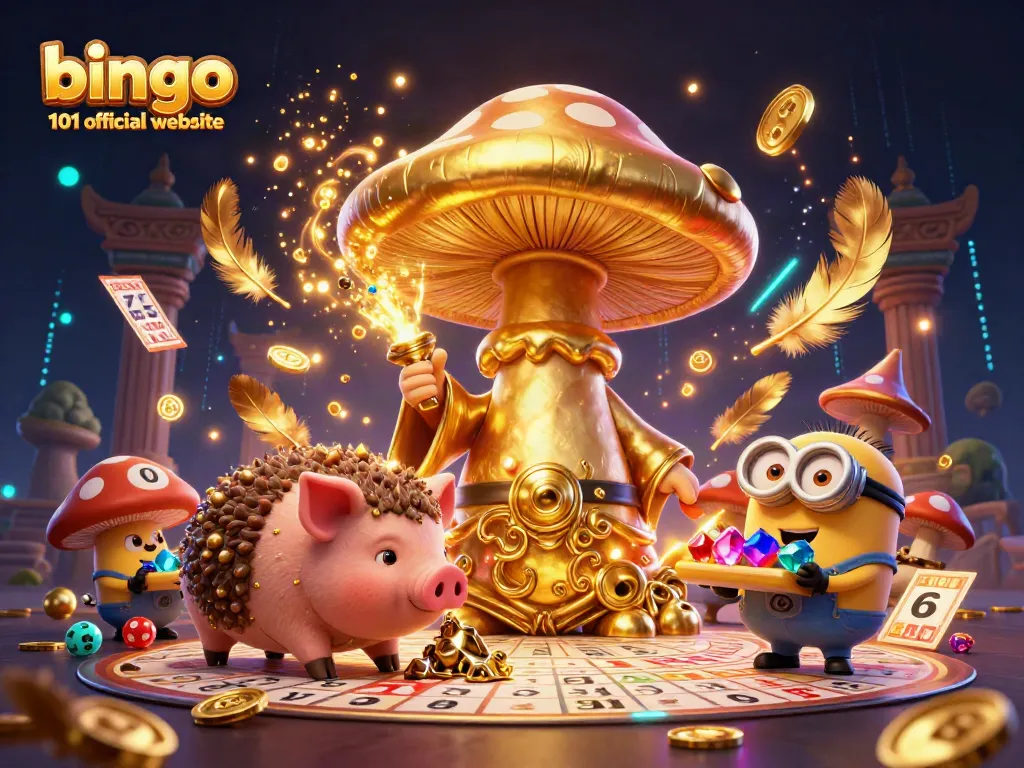 Bingo 101 official website features a 3D wizard casting spells amidst bingo games and treasures.