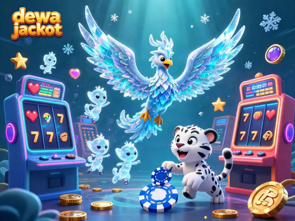 Meraih jackpot dewa jackpot di mesin slot berwarna, dengan phoenix es dan leopard salju.