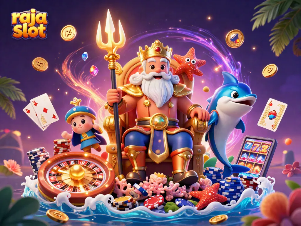Raja slot menampilkan karakter dan elemen kasino 3D yang menarik, menciptakan pengalaman bermain yang seru.