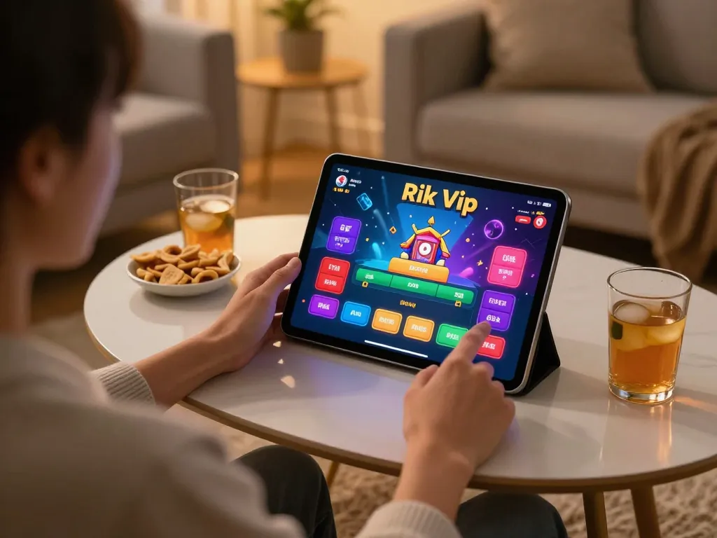 Engaging in Rik vip online casino games with a stylish tablet setup at home