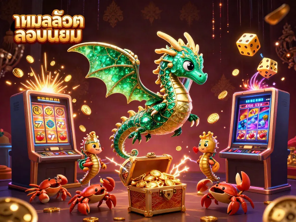 Experience the excitement of เกมสล็อตยอดนิยม with a magical 3D illustration featuring a sea dragon and thrilling casino elements.