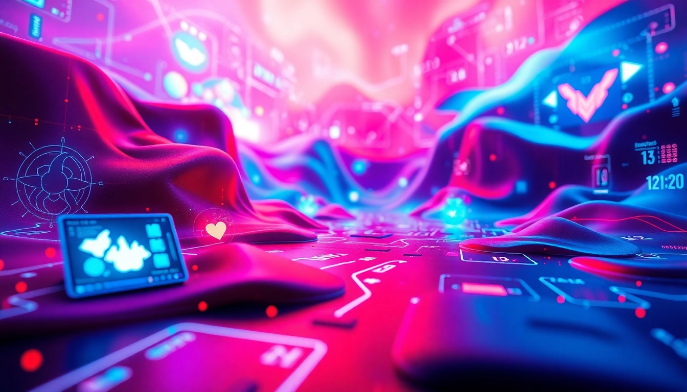 NSFW digital landscape featuring vibrant colors and abstract adult-themed content elements.