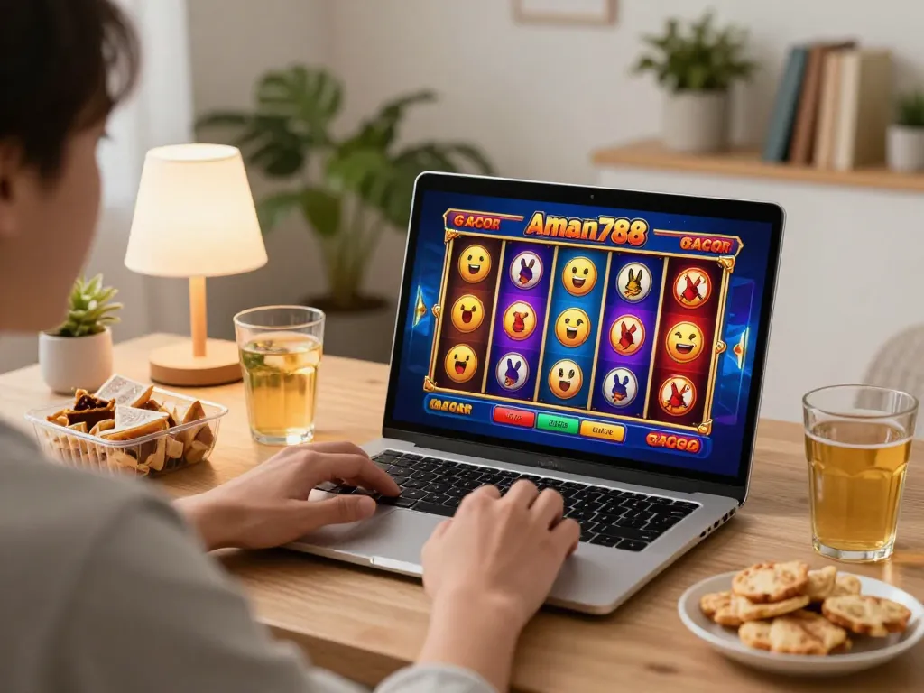 Pemain yang terlibat merayakan kemenangan pada slot gacor aman788 selama sesi permainan rumahan yang meriah.