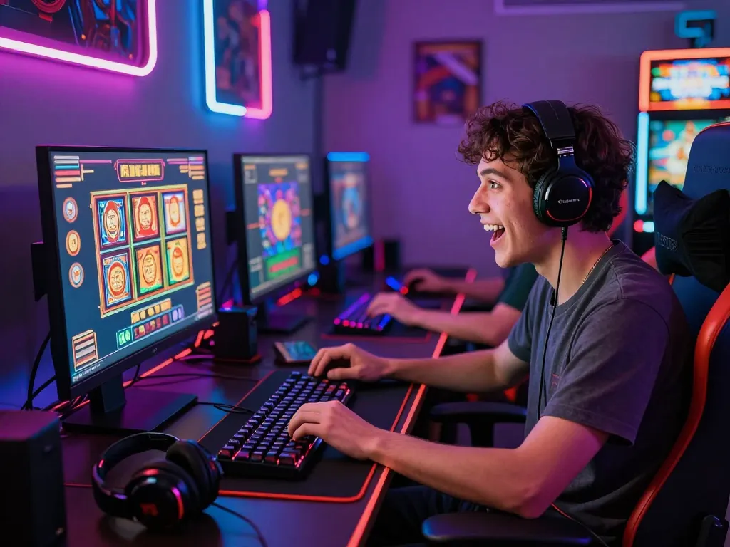 Pemain menikmati pengalaman slot online yang imersif di pengaturan permainan modern