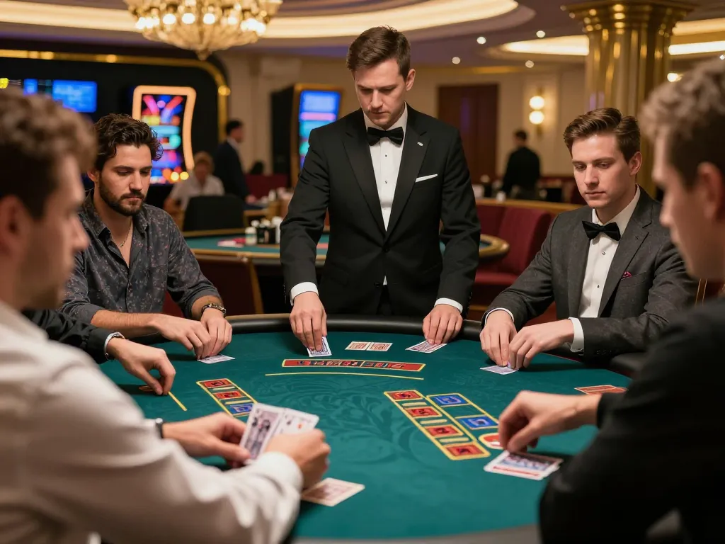Players at a Go8 blackjack table strategizing for better odds while betting