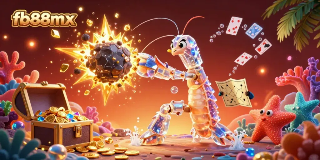 Experience winning with fb88mx in a vibrant 3D cartoon scene of treasure and energy.