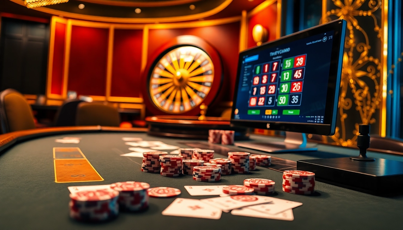 Experience the thrill of TR88 with vibrant casino elements, colorful poker chips, and spinning roulette wheel.