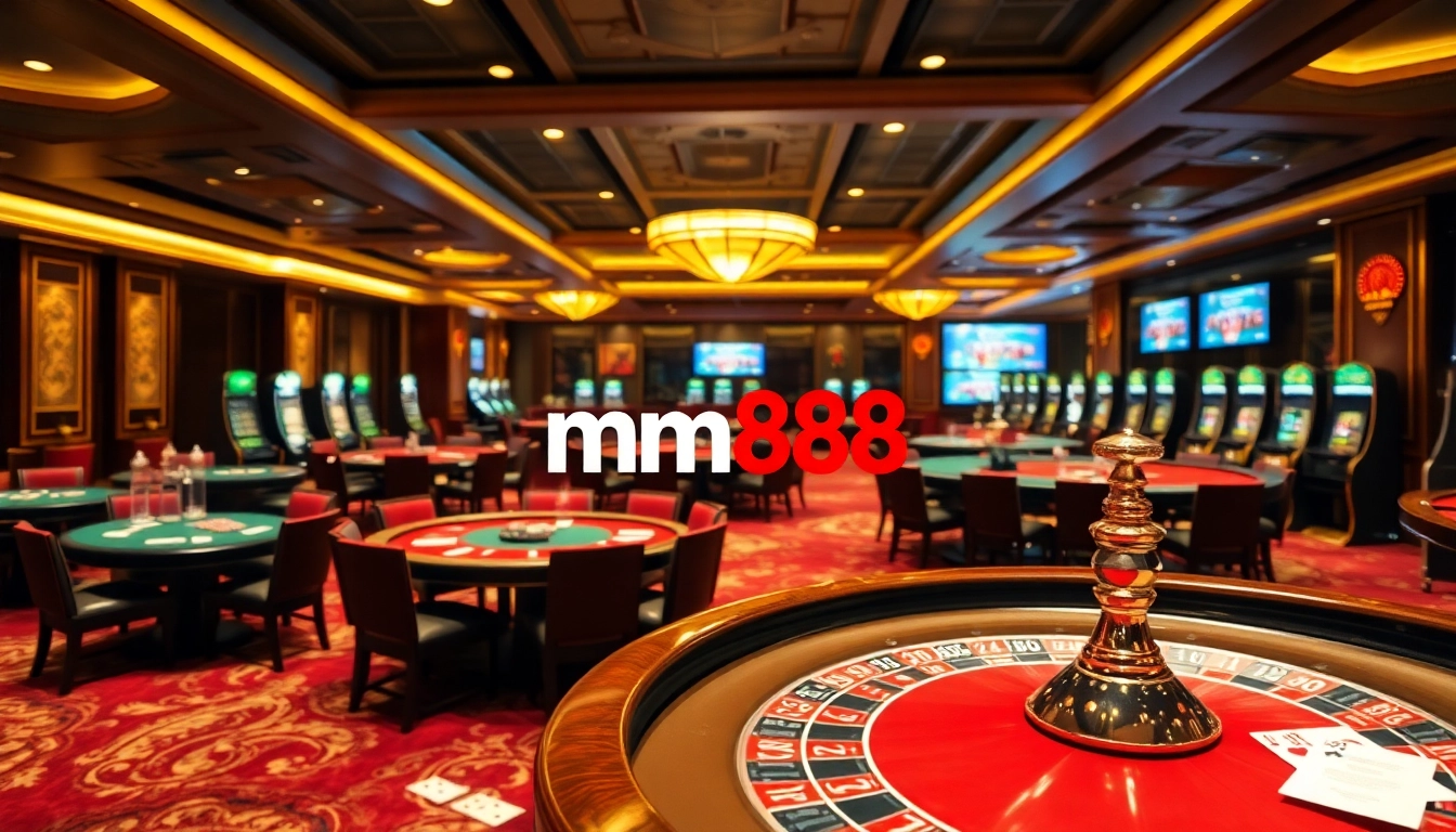 Exciting gambling atmosphere showcasing nhà cái mm88 with vibrant casino tables and online betting interface.