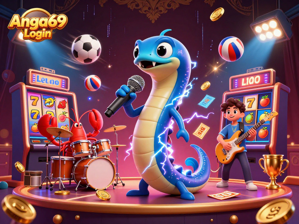 Experience Angka69 Login with vibrant underwater casino scene featuring electric eel DJ, lobster drummer, and seahorse guitarist.