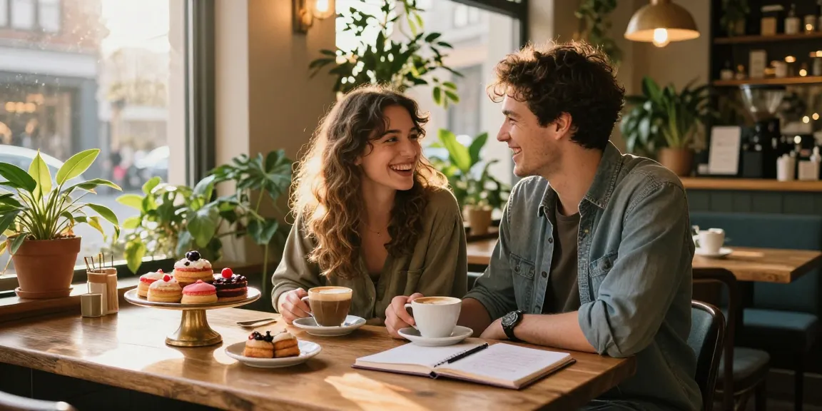 Couple enjoying a cozy café moment, capturing the thrill of having a crush on someone.