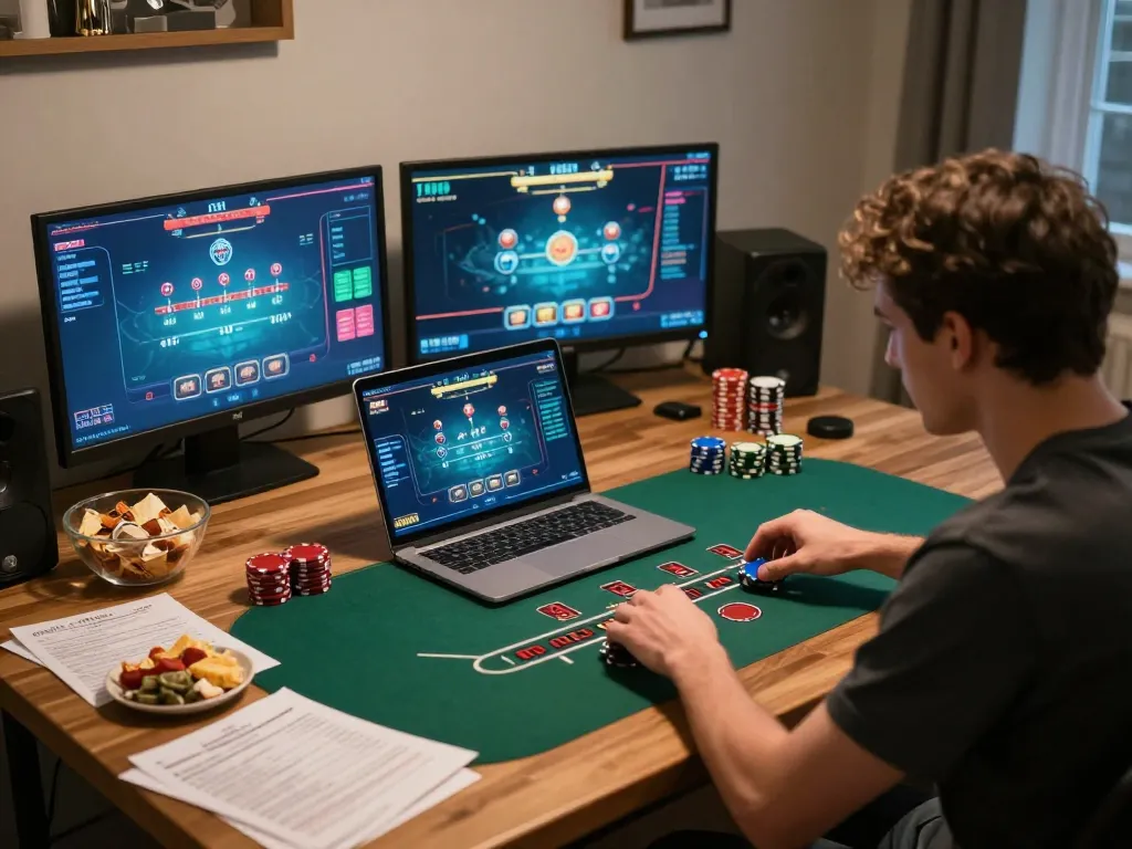 Player engaged in online casino gameplay with situs slot gacor focus on high-stakes blackjack.