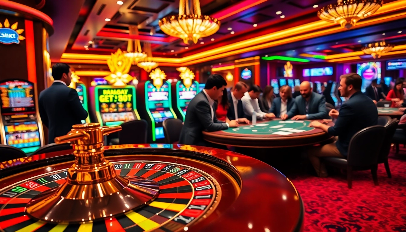 Sbobet gamblers enjoying a luxurious roulette game in an elegant casino setting.