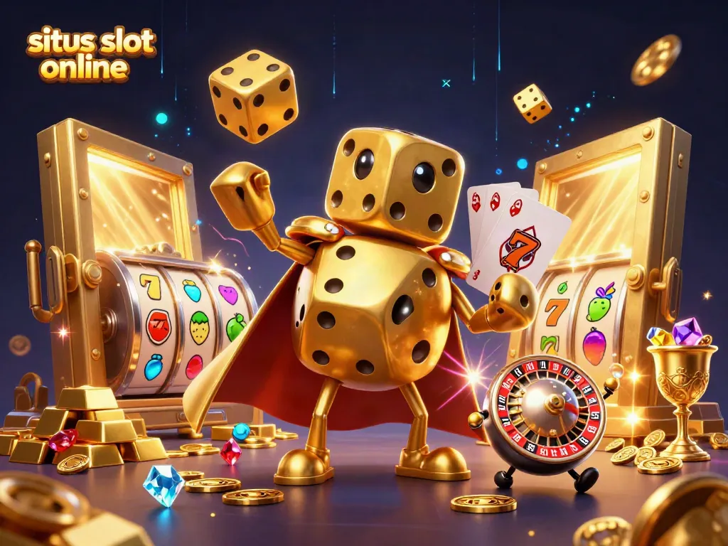 Menang besar di situs slot online dengan karakter kartun 3D, dadu emas dan elemen permainan yang memukau.