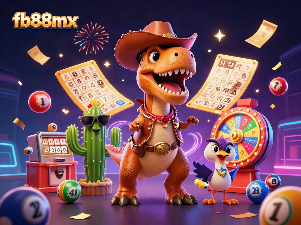Engage in exciting betting adventures at fb88mx with a dynamic 3D festive casino scene featuring vibrant characters and game elements.
