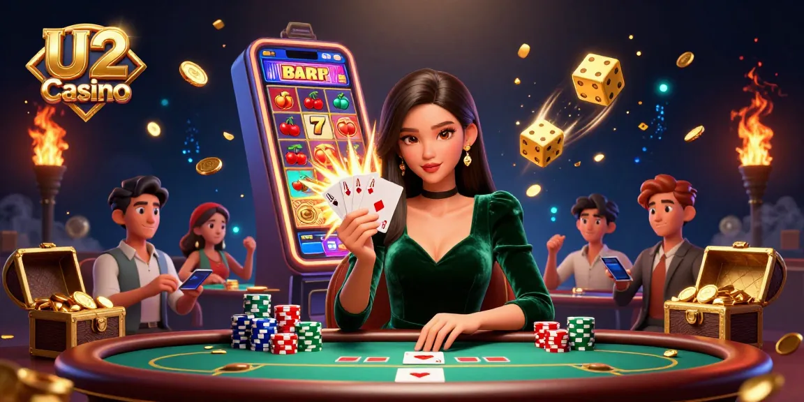 Experience the thrilling ambiance of U2 Casino with vibrant slot machines, poker games, and engaging visuals.