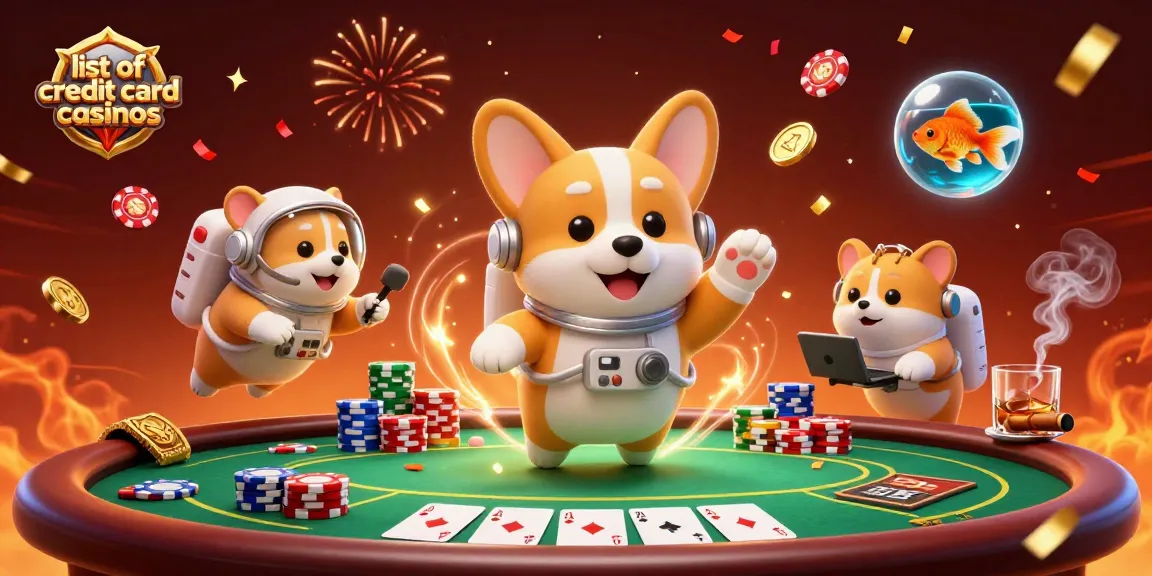 Experience the excitement at the list of credit card casinos with a playful scene of an astronaut corgi in a space casino.