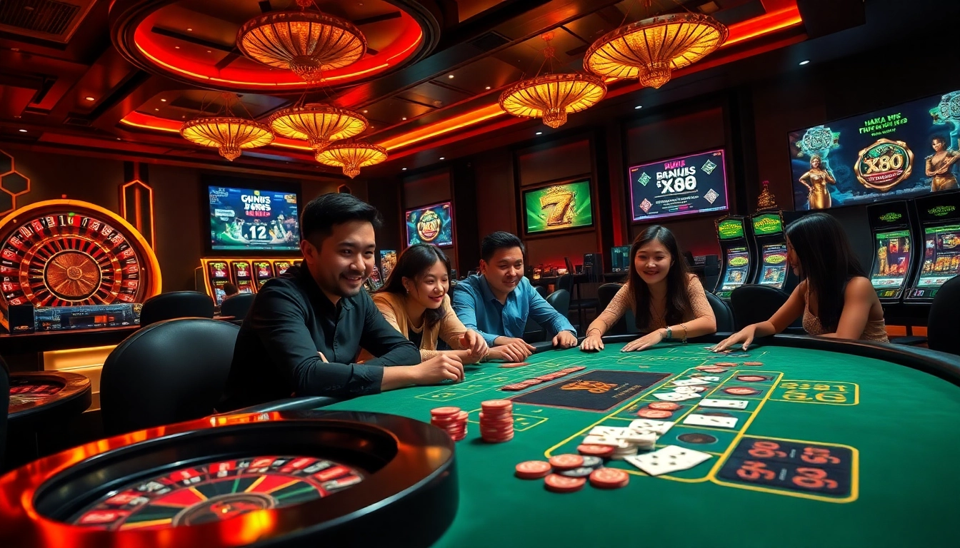 Experience the thrill of the X88 game at a bustling casino table with vibrant chips and cards.