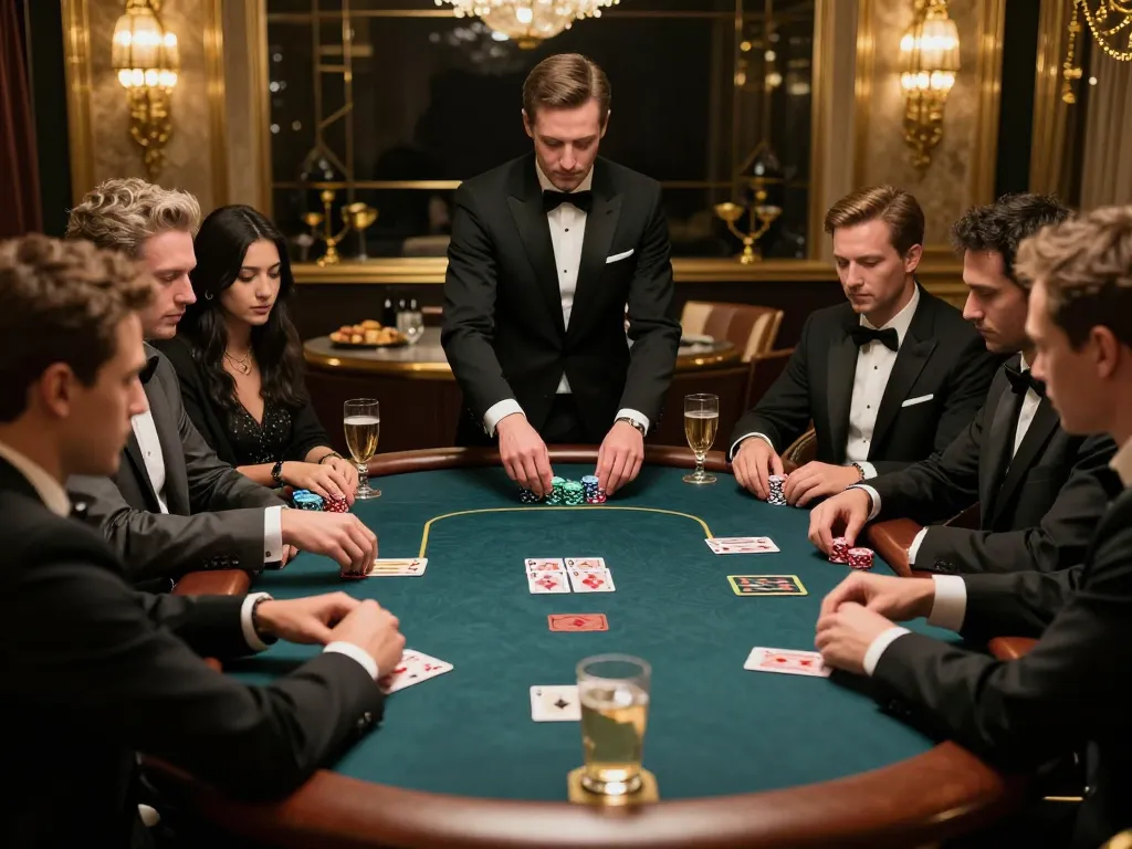 KONG88 players strategizing during an exclusive poker game in a luxurious setting.