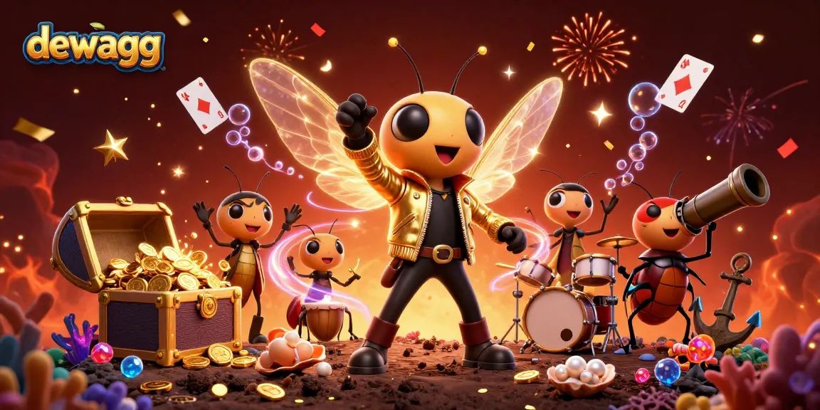 Dewagg enhances excitement with a vibrant 3D casino scene featuring a cicada rock star and dynamic rewards.