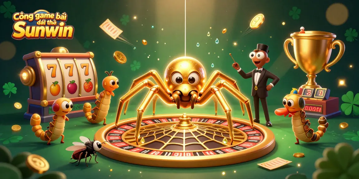 Cổng game bài đổi thưởng Sunwin showcases thrilling dynamic gameplay with a golden spider and croupier at a roulette-inspired scene.