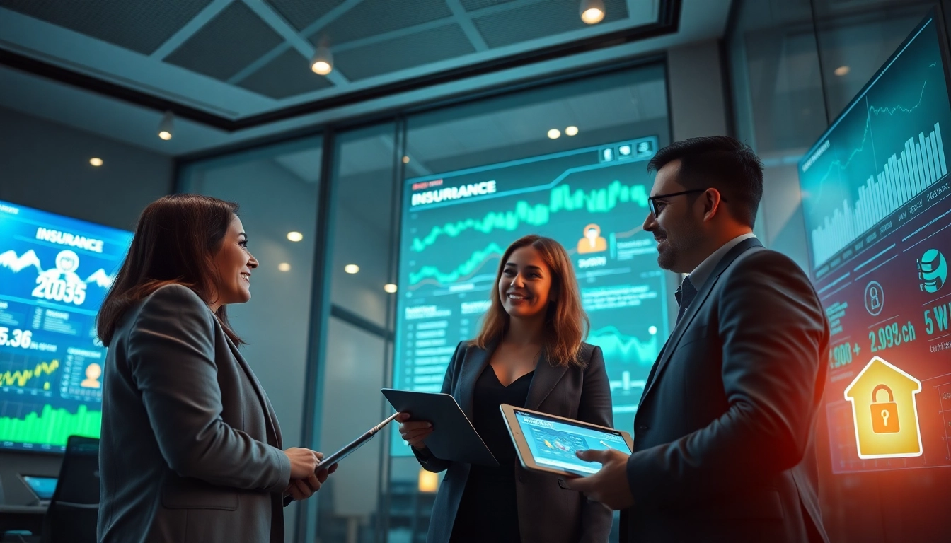 Bureau financier moderne avec interfaces numériques et professionnels discutant des stratégies d’assurance 79king en 2025