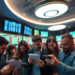 Engaging sports betting scene featuring diverse bettors analyzing odds and making wagers.