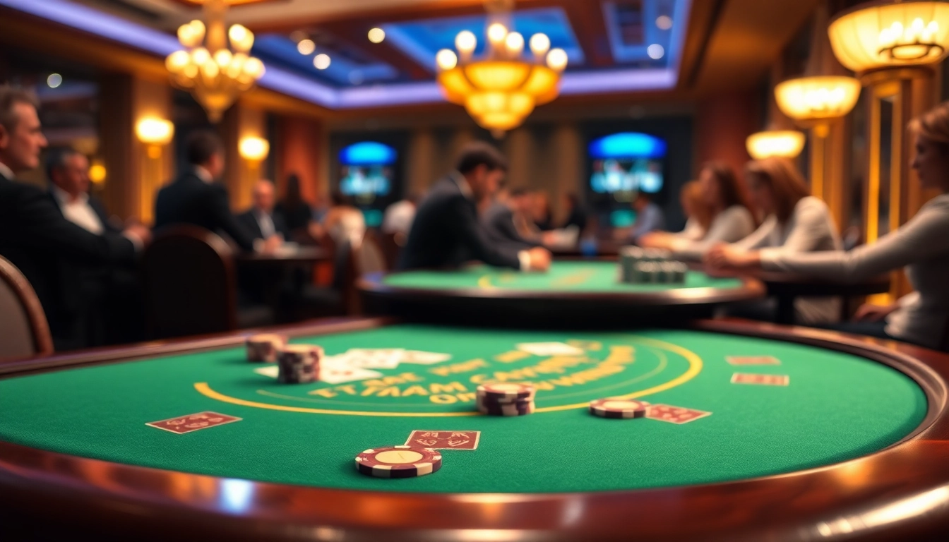 Experience thrilling gameplay at a Blackjack Casino table with elegantly set cards and chips.