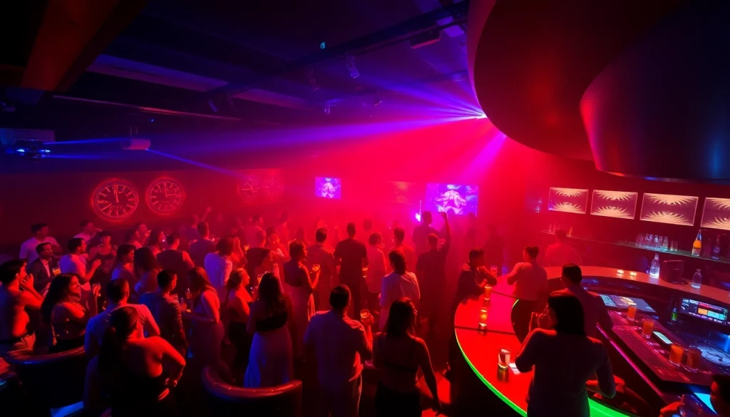 Energetic nightlife scene at Club Noir, a top night club sxm featuring colorful lights and stylish patrons.