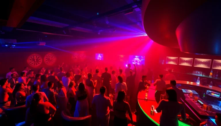 Energetic nightlife scene at Club Noir, a top night club sxm featuring colorful lights and stylish patrons.